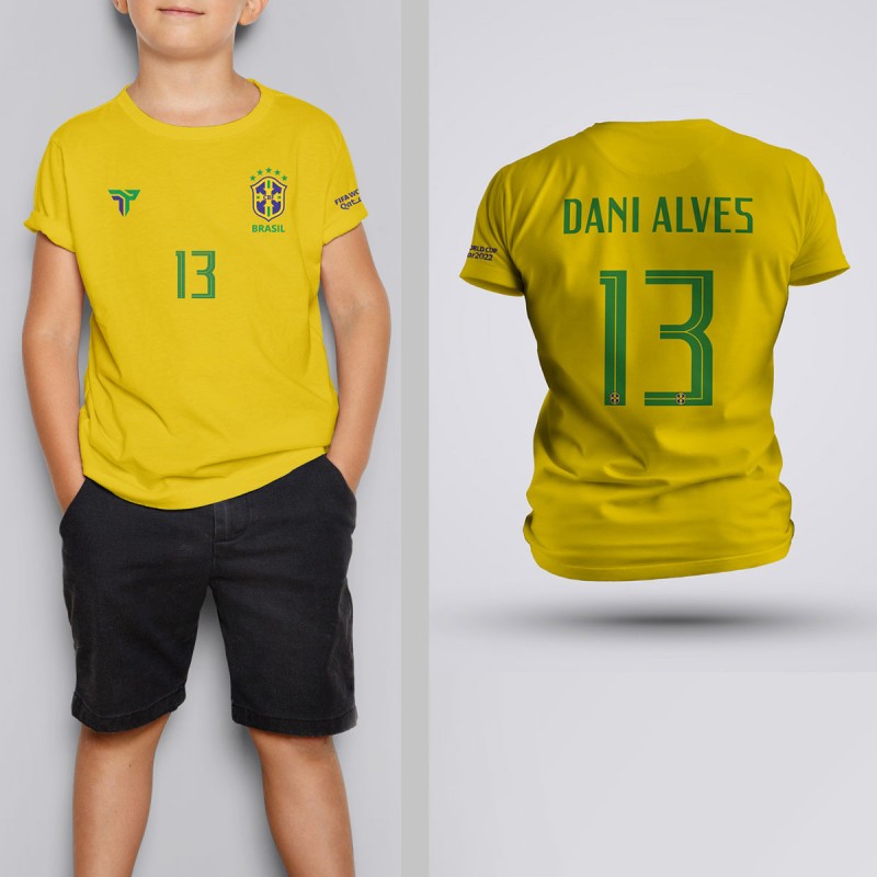 Tricou Copii Dani Alves - Brazilia - Galben