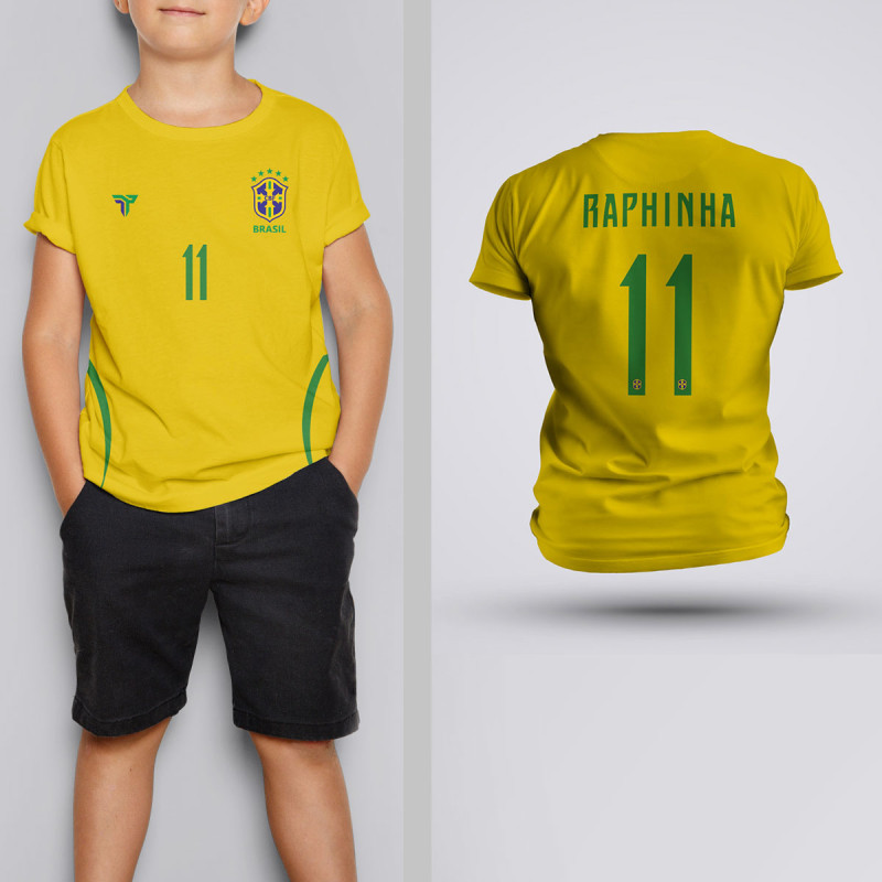 Tricou Copii Raphinha - Brazilia - Galben