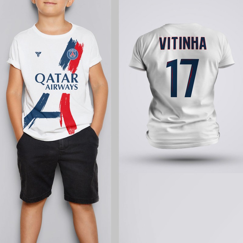 Tricou Copii Vitinha - PSG - Alb