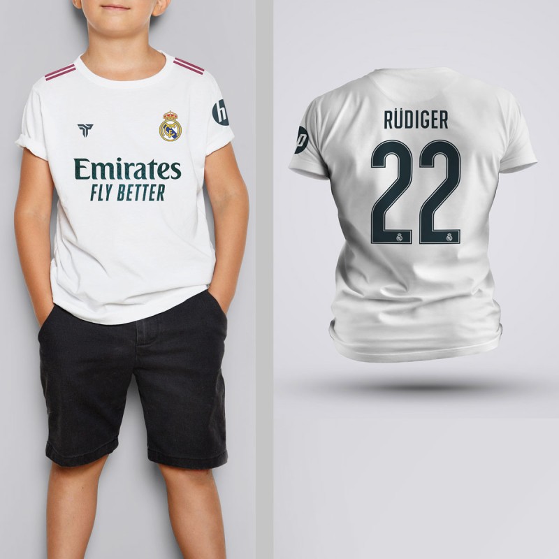 Tricou Copii Rudiger - Real Madrid - Alb,Tricouri Fotbal